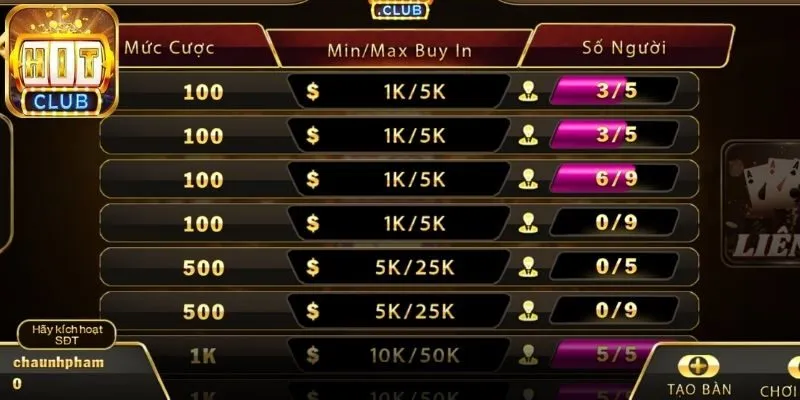 Liêng Hitclub cung cấp các lựa chọn đặt tiền đa dạng