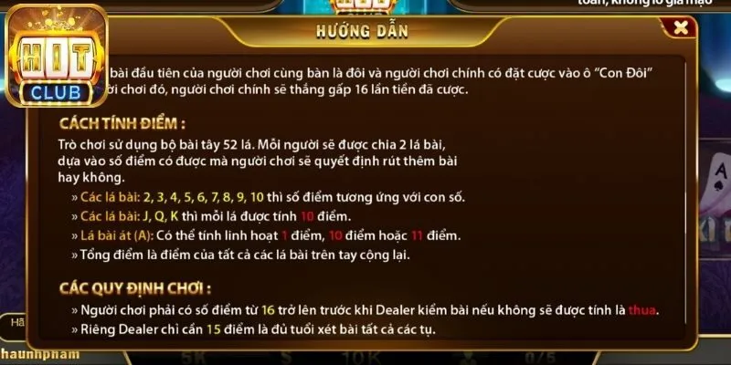 Xì dách Hitclub và các quy tắc về hạn mức điểm 